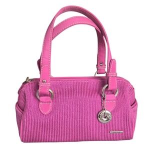 Y2K Vintage The Sak Pinkberry Knit Crochet Satchel Bag Charm Double Handle